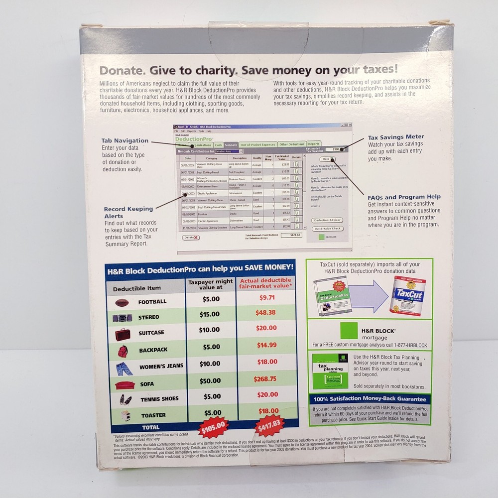 Vintage H&R Block Deduction Pro PC 2003 Software Program New