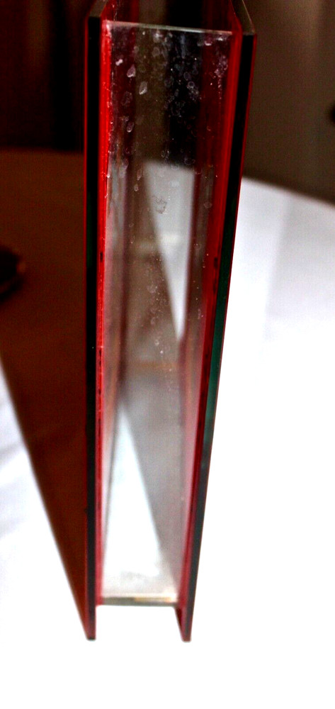 Red Rectangular Glass Vase with painted kimona design Front/back