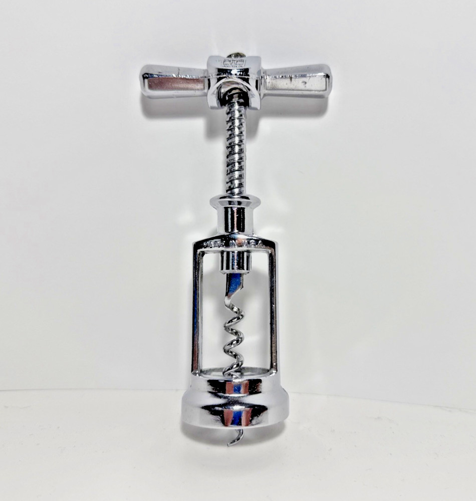 Irvinware T-Handle Corkscrew – Mid-Century Modern Bar Tool, Silver Tone Metal