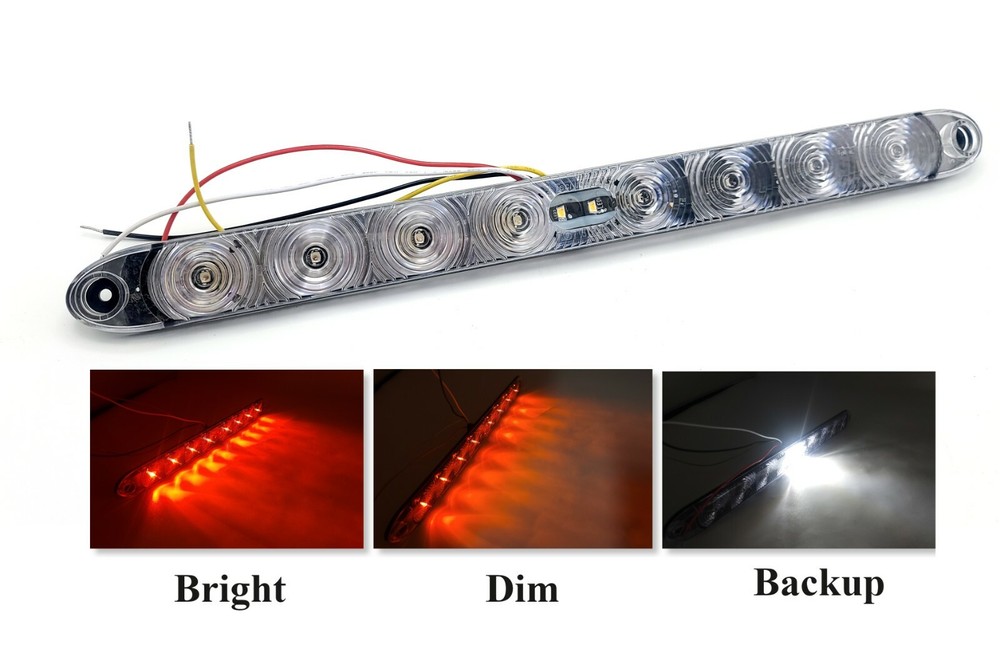 15" Slimline Low Profile Red Clear LED Stop Turn Tail Lights RV Trailer Backup