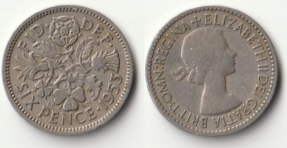 1953 Great Britain sixpence coin