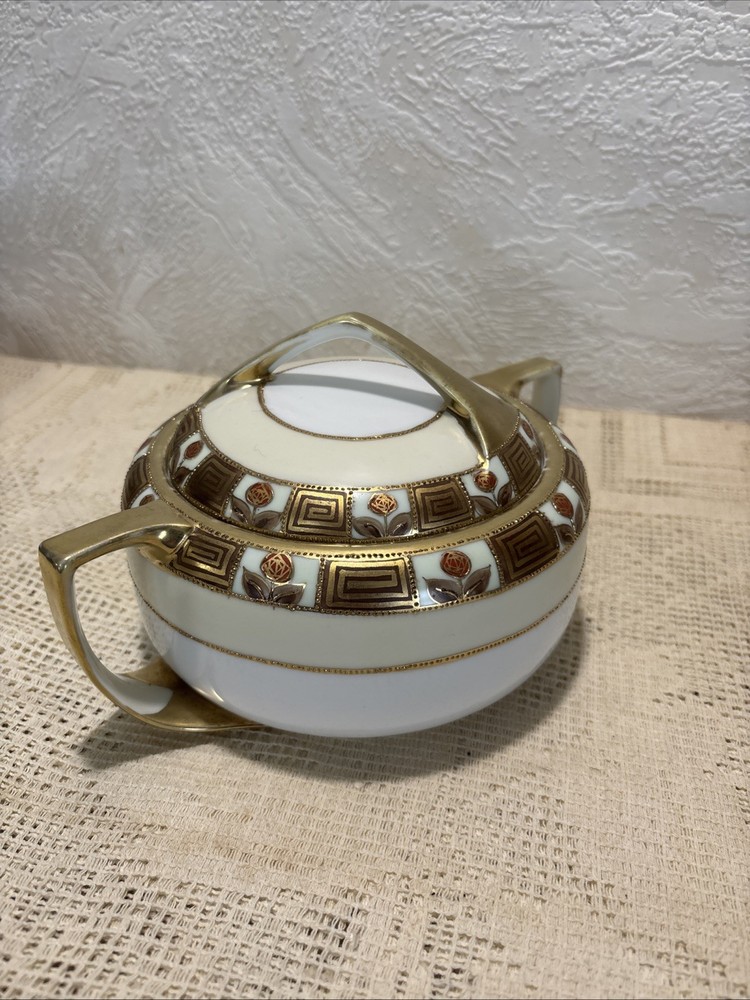 handpainted nippon covered sugar bowl