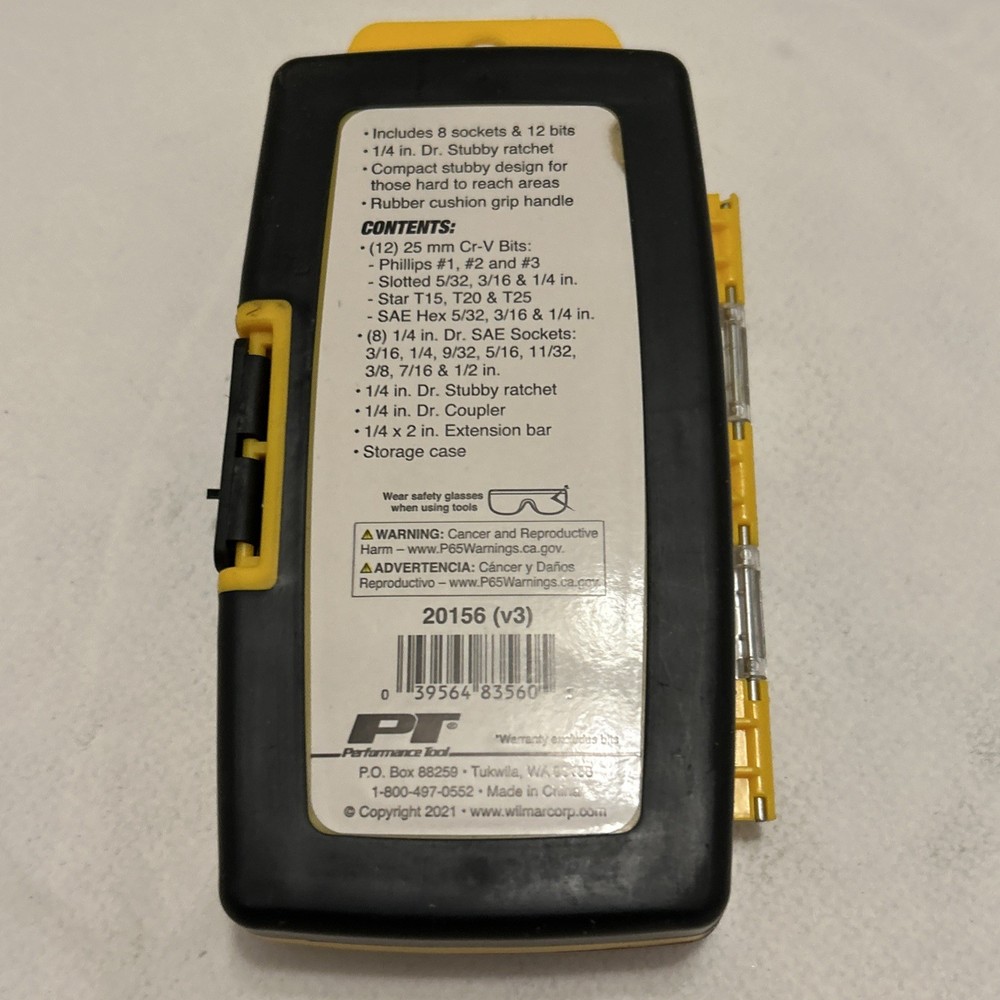 PERFORMANCE TOOL 23 PIECE BIT & SOCKET SET WILMAR 20156 SAE