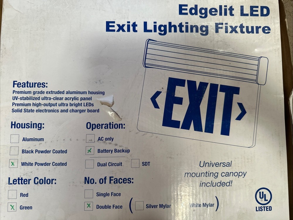 🔴Beghelli Illuminated Exit Sign Double Faced Exit Sign Green Letters White‼️