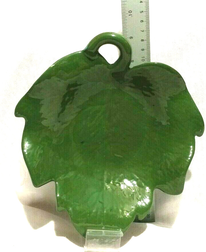 Vintage Candy Dish Green Leaf Glazed Ceramic - 8"