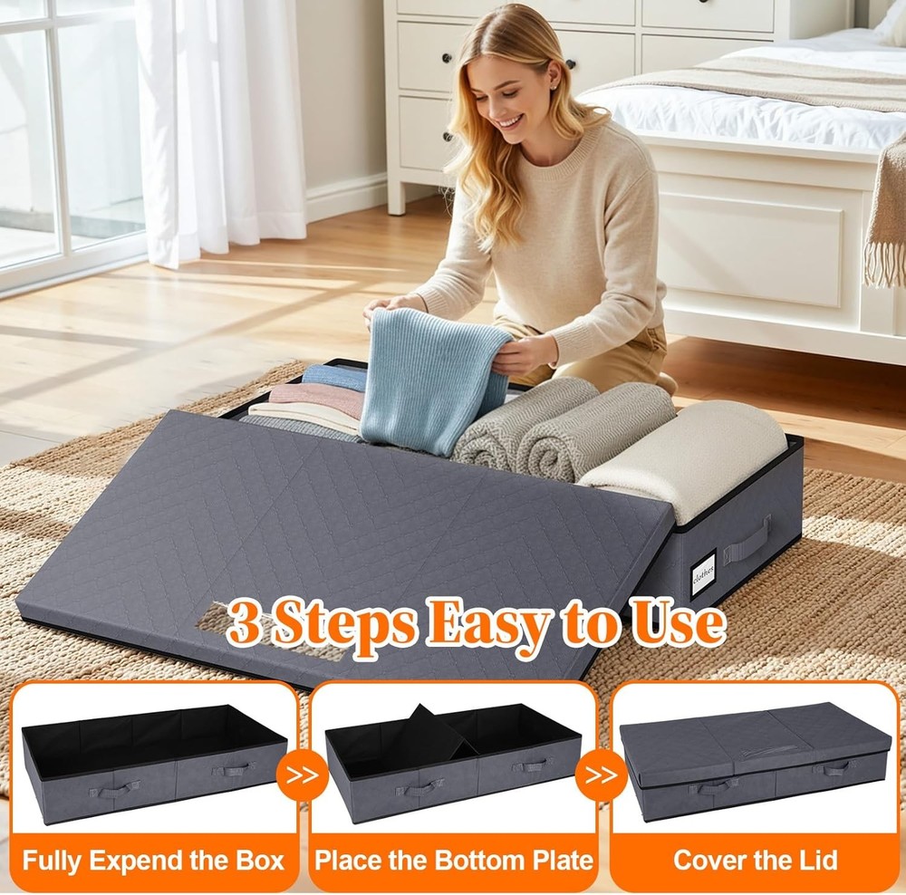 Under Bed Storage Containers W/ Lids 2 Pack Foldable & Stackable Clothes Storage
