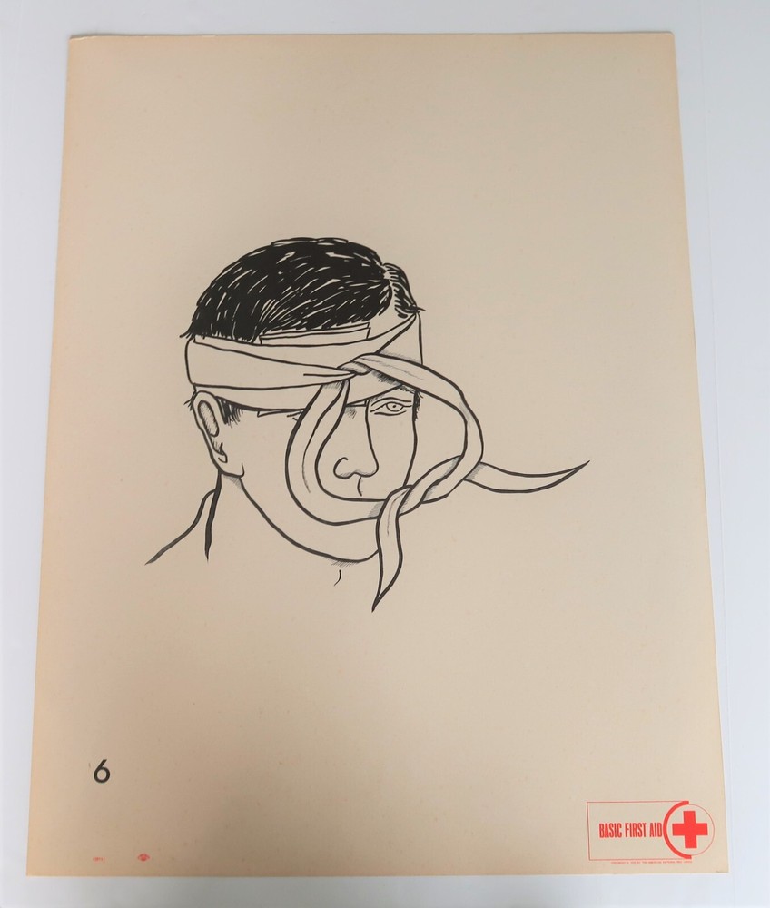 Vtg American National Red Cross Basic First Aid Drawing 2 Side Ephemera 1970 6,3