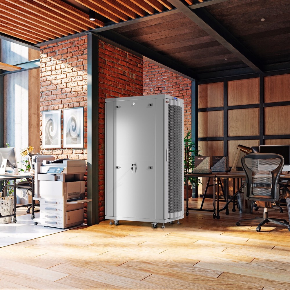 Sysracks 32U 35'' Deep IT Network Data Server Rack Cabinet Gray Mesh Vented Door