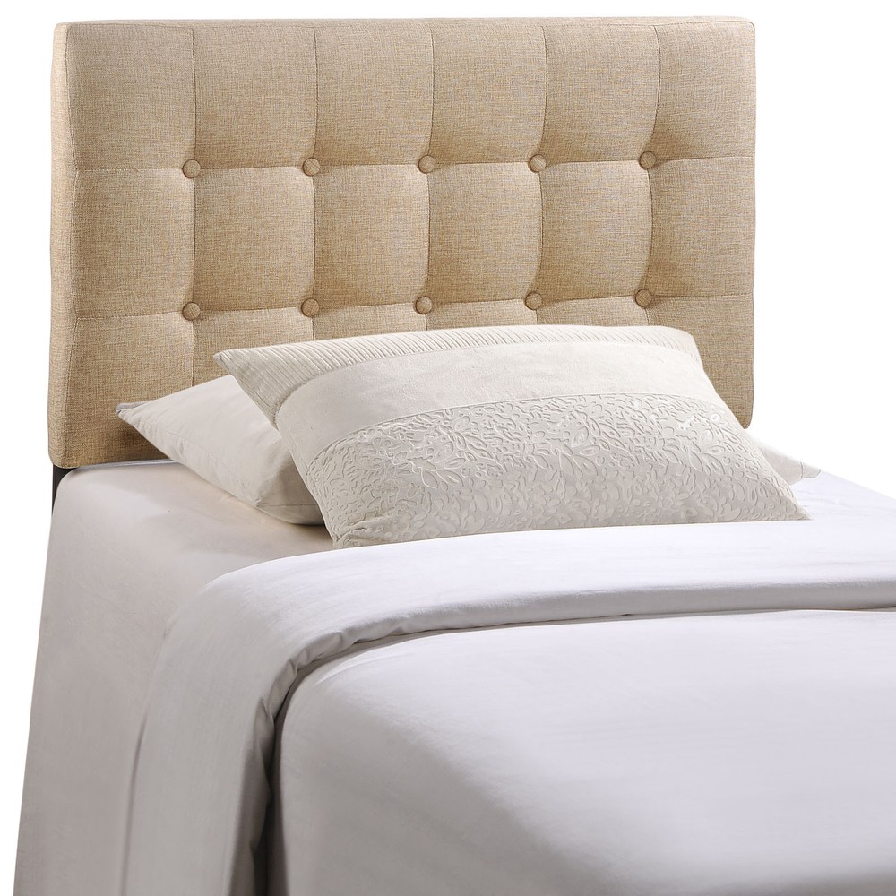 Modway Fabric Upholstered Button Tufted Square Twin Size Headboard in Beige