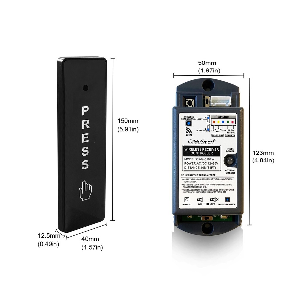 WiFi Smart&Wireless Push Buttons for Entry System, Automatic Doors Sensor Switch