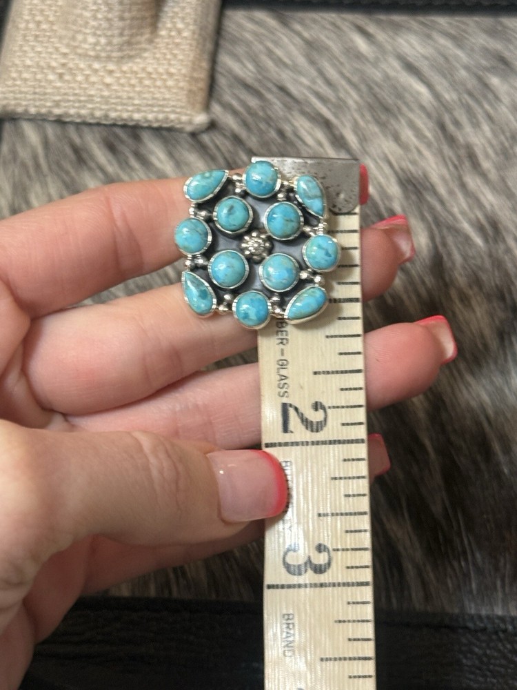 Native Southwest Sterling Silver Blue Turquoise Cluster🩵💙 Ring Adjustable