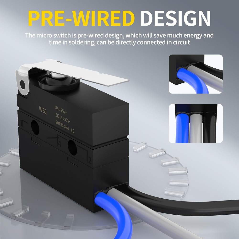 Waterproof Micro Limit Switch with Hinge Lever 6A 12V DC Lever Microswitch SPDT