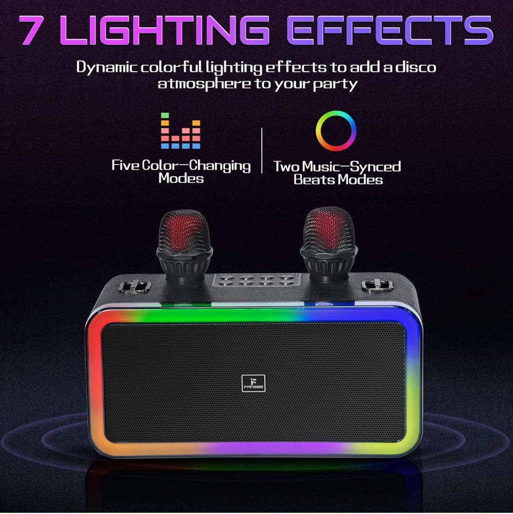 Fansbe Tech Karaoke Machine Bluetooth 2 Microphones Machine Bluetooth Sound