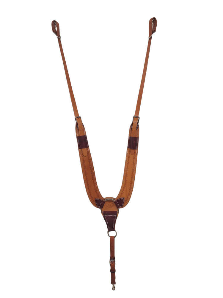 HR Saddlery Western Chestnut Pulling Collar Tooled Barb Wire