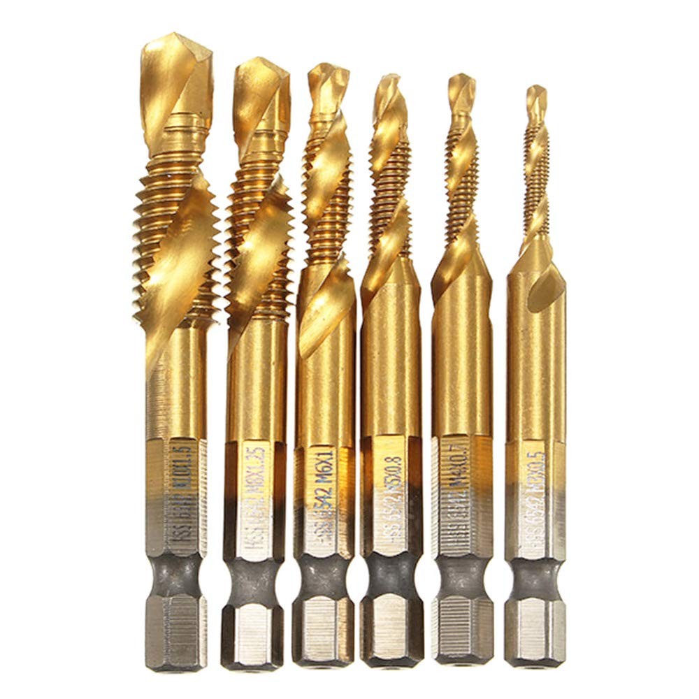 6Pcs Titanium Combination Drill and Tap Bit Set, Metric Bits Screw...