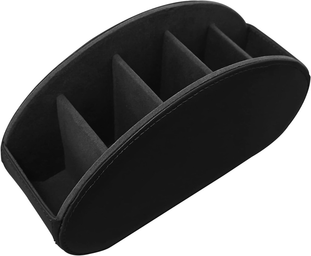 Leather Remote Control Holder with 5 Compartments Desktop Organizer Storage Box/