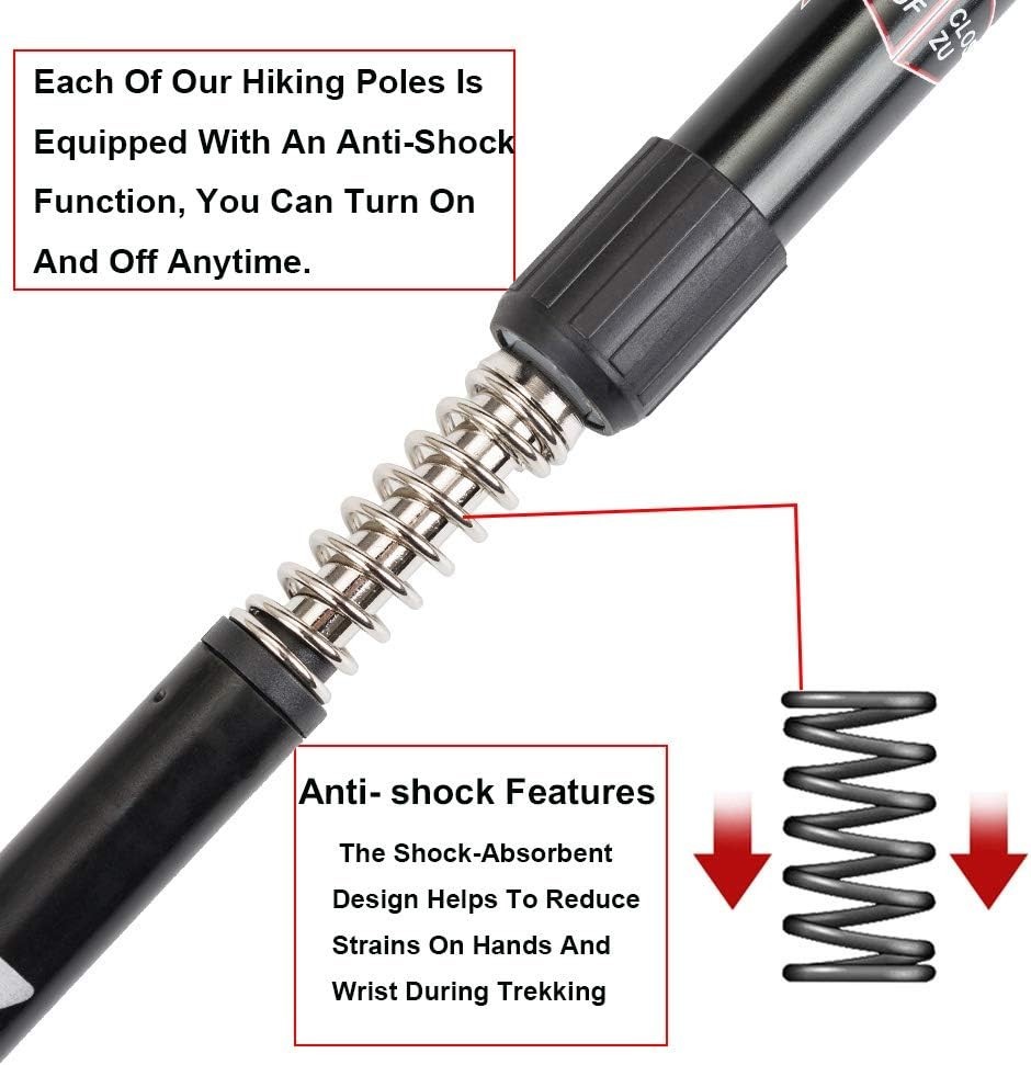 Ergonomic Hiking Poles with Anti-Shock Technology - Includes 10 Replacement Tips