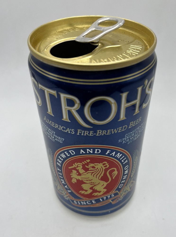 Vintage Stroh’s Beer Can Empty Top Opened Brewery Stroh