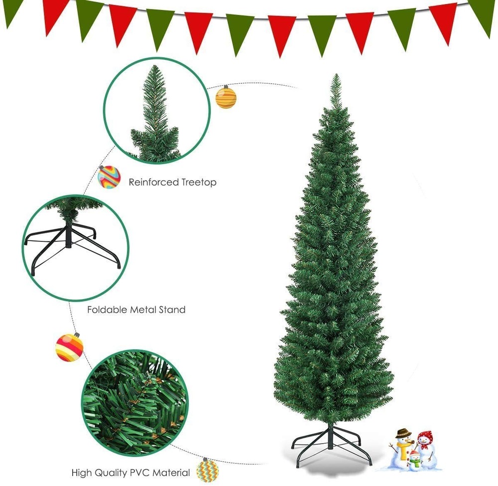 , Green Artificial Pencil Christmas, Premium Hinged Pine Tree with Solid Meta...
