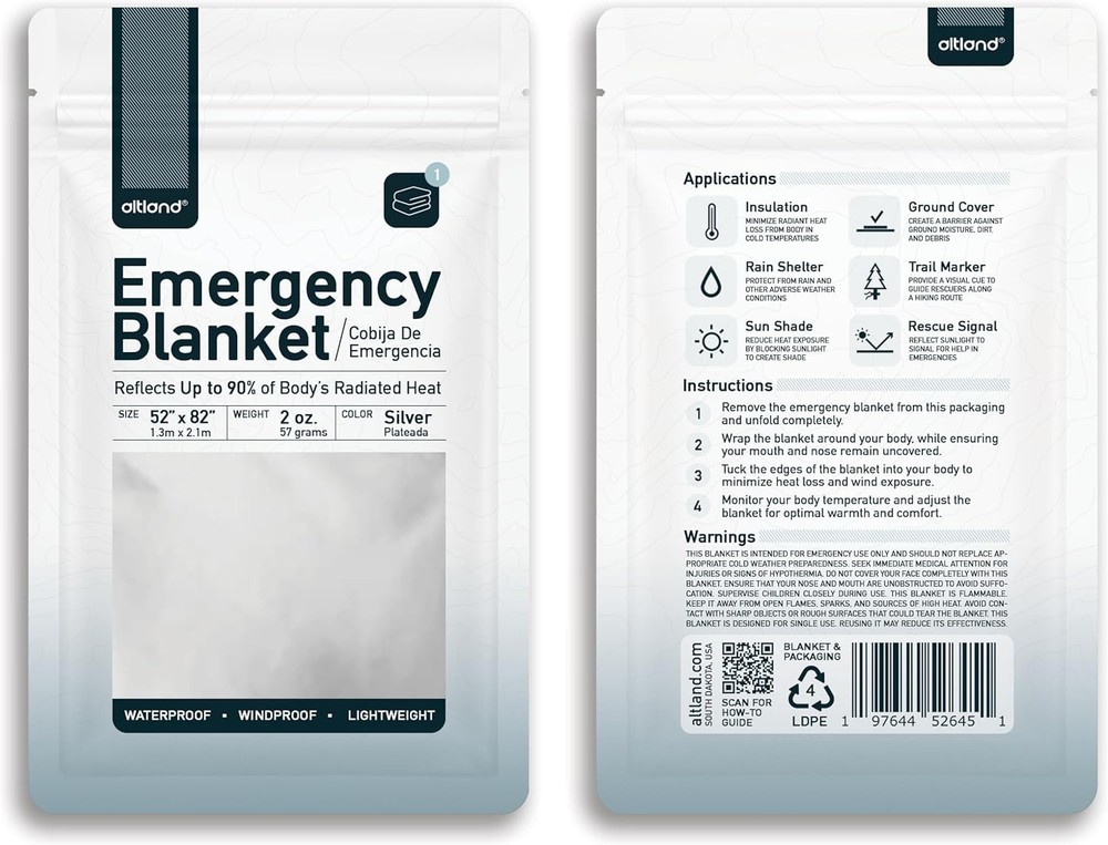 Compact Emergency Blankets (4 Pack) - Silver Mylar for Cold Weather Preparedness