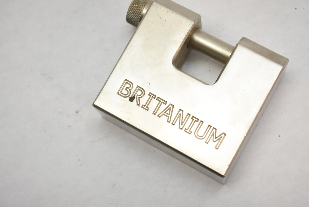 Britanium Shutter Padlock Silver Brass Keyed Heavy Duty Rectangular No Key