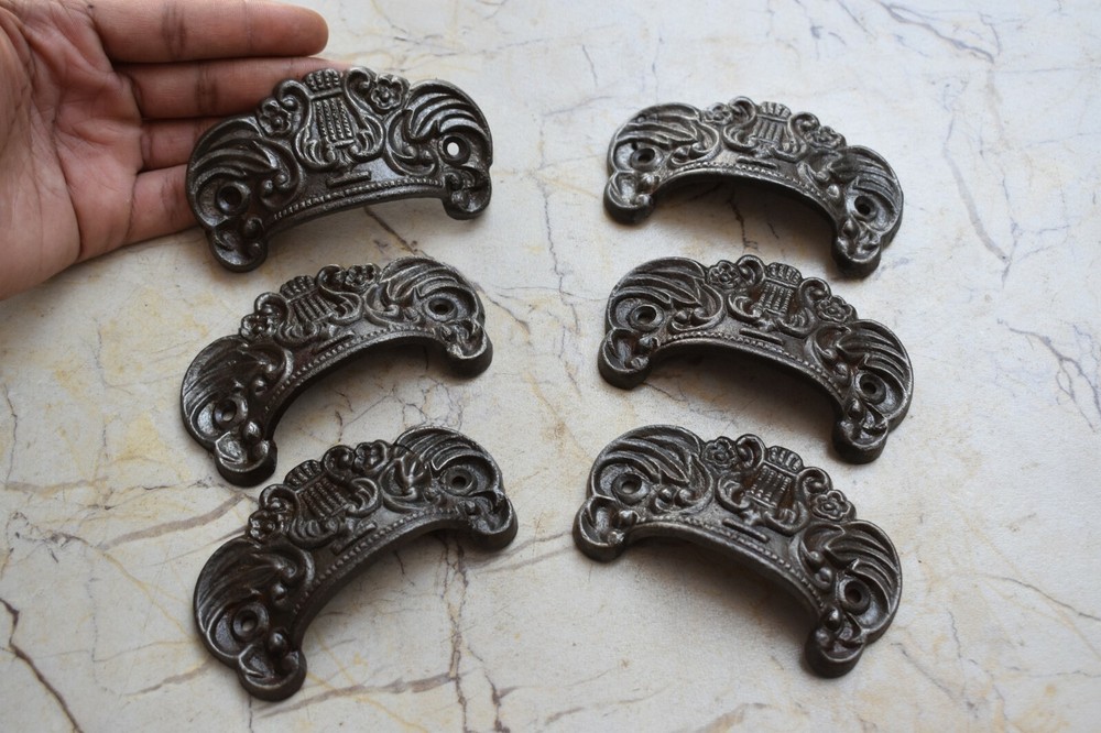 Victorian Cast Iron Cup Pull Handle Rustic Cabinet Kitchen Drawer Handle 6 Pcs