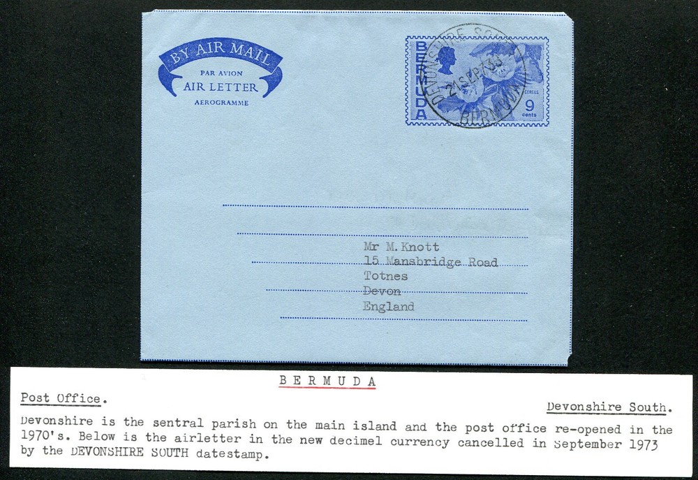 BERMUDA: (13411) DEVONSHIRE SOUTH CANCEL/9C AIR LETTER