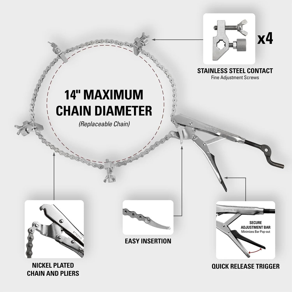 Versatile Adjustable Pipe Alignment Pliers with 48" Chain & Stainless Contacts