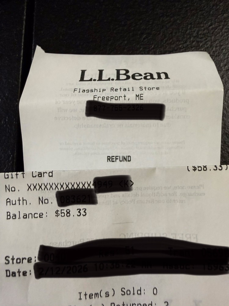 LL Bean Merchandise Credit Gift Card $58.33