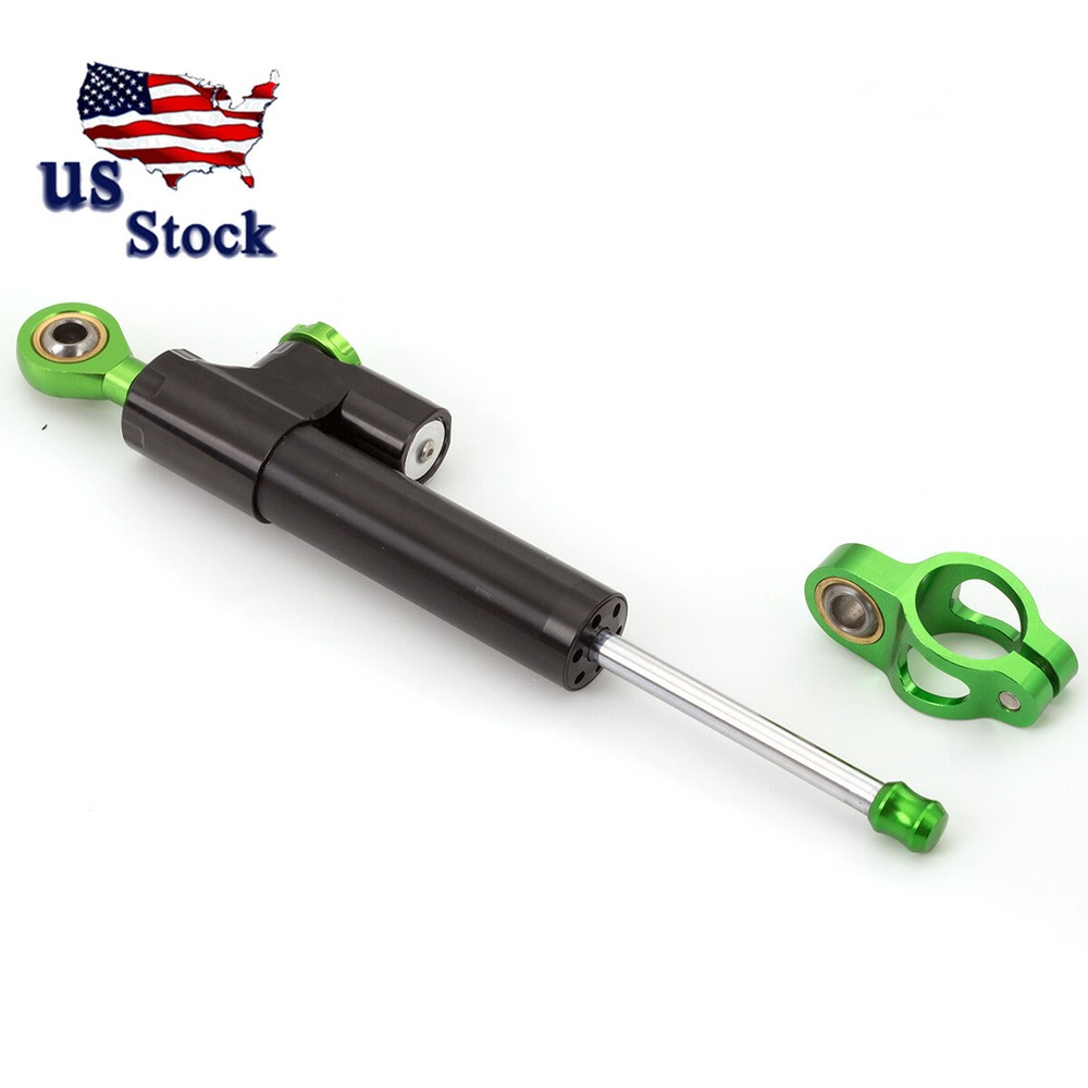 CNC Motorcycle Steering Damper Stabilizer Linear Reversed Control Black&Green