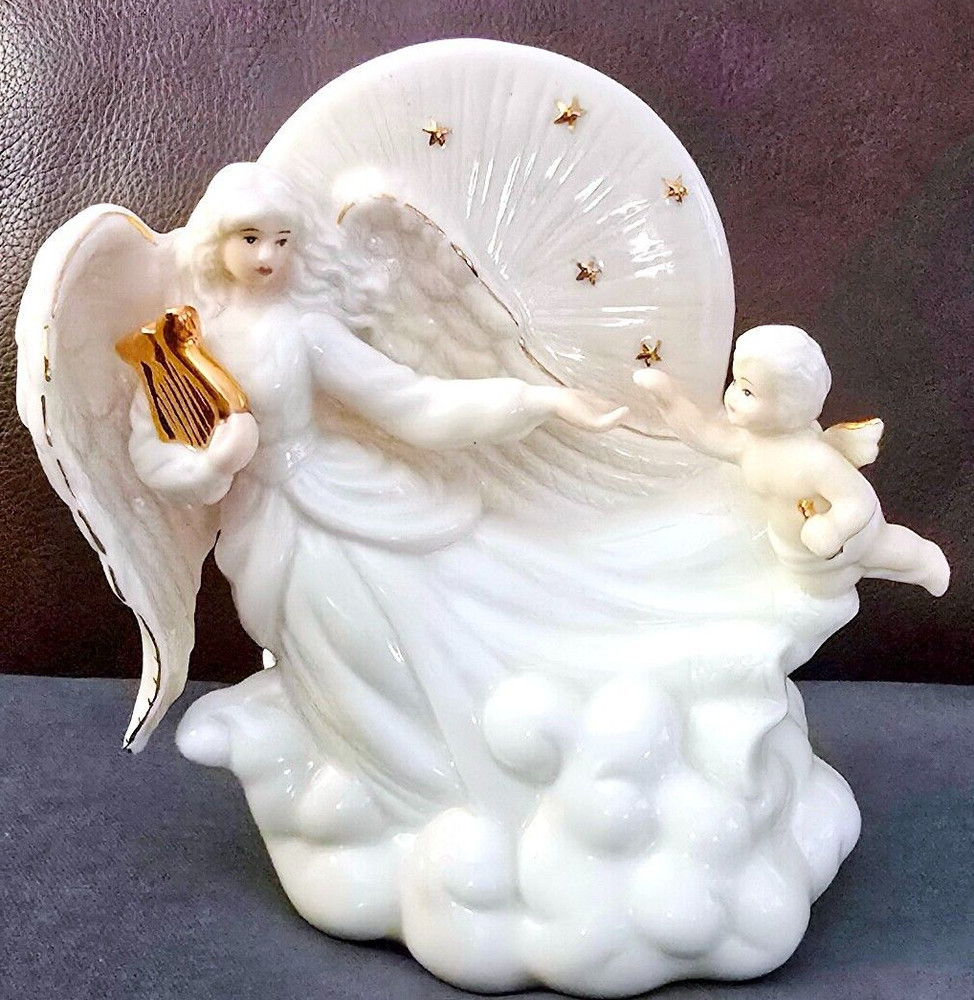 Wonderful Angel with Harp Ceramic Nightlight Tabletop