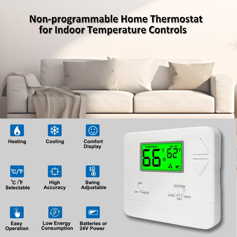 NonProgrammable Thermostat for House, Digital Energy-Saving Thermostat,Single...