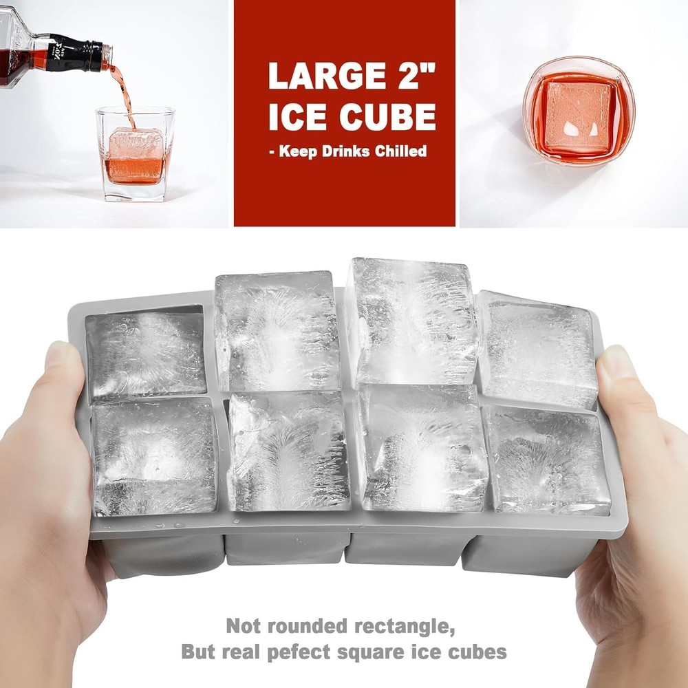 Nax Caki Silicone Ice Cube Tray with Lid 2 Pack Stackable Large Ice Cube Molds