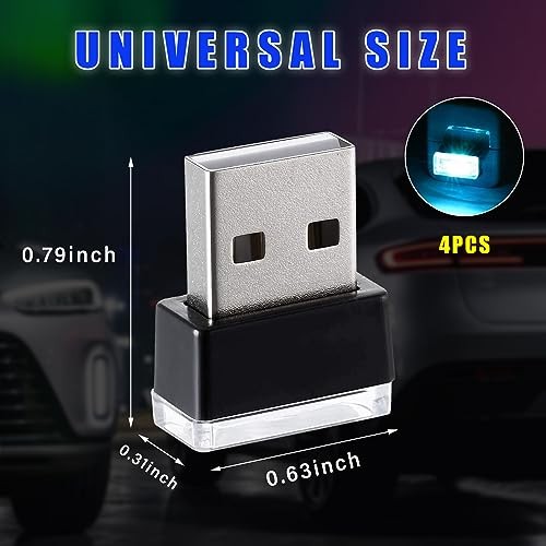 4 PCS USB LED Car Interior Atmosphere Lamp, Plug-in USB Decor Night Light, Red
