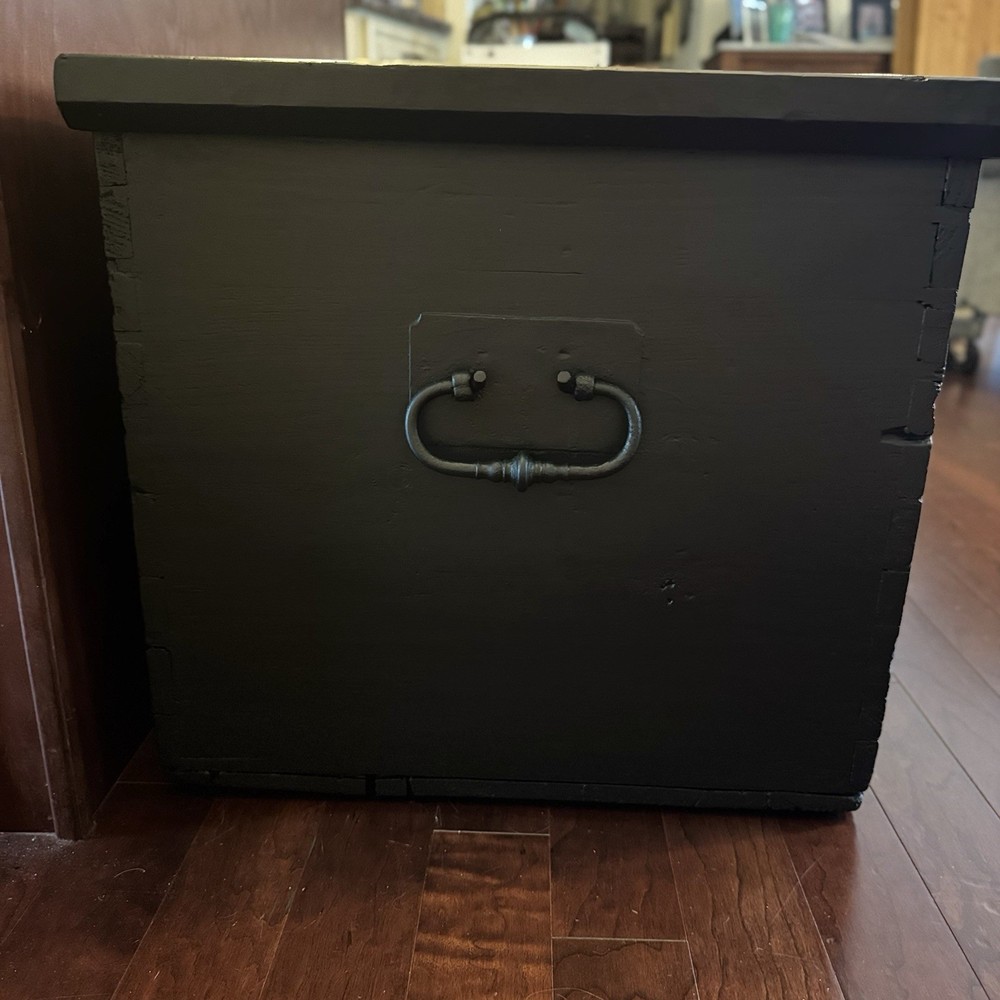Vintage Large Handmade Solid Wood Large Chest Trunk Storage Black