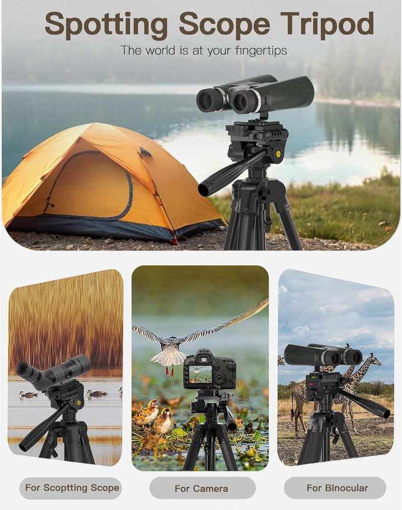 69” Tripod for Spotting Scopes, Binocular & Camera, Includes Binocular Adapter,