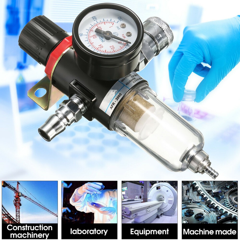 1/4" Air Compressor Filter Water Separator Trap Tools Kit With Regulator Gauge