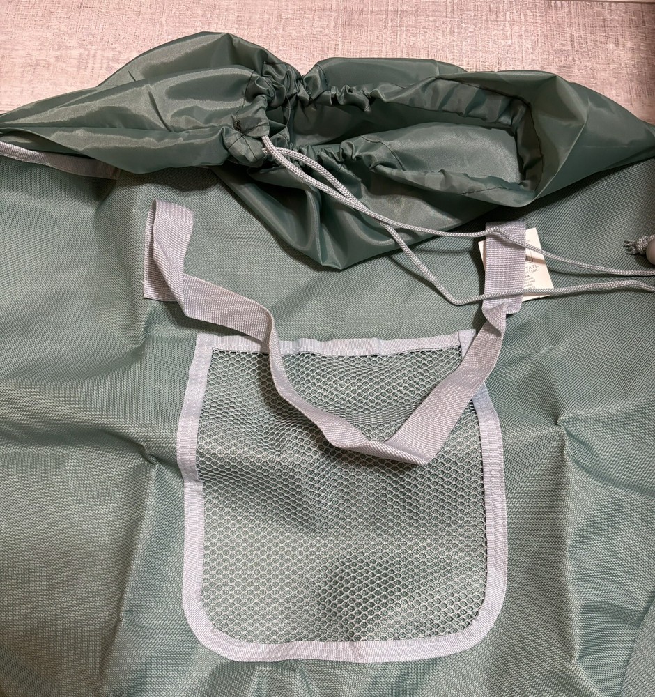 Laundry Backpack Green/Gray Top Handles & Back Straps Drawstring Closure 18"Tall