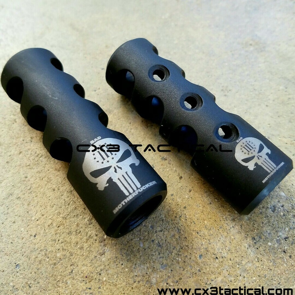 .17 HMR Muzzle Brake Compensator 1/2-28 TPI Punisher Brake .17HMR Comp Engraved