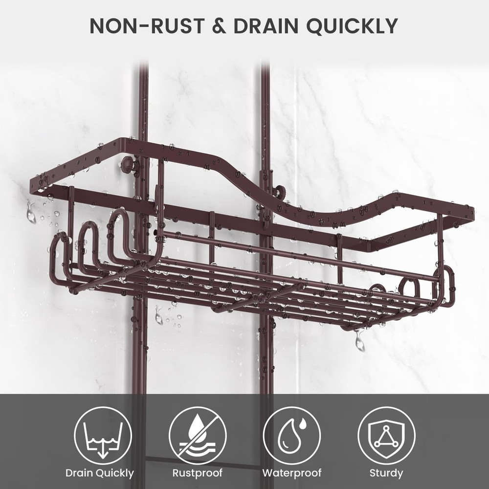 REINHARDT Shower Caddy Adjustable Hanging Organizer Rustproof Extended Bronze