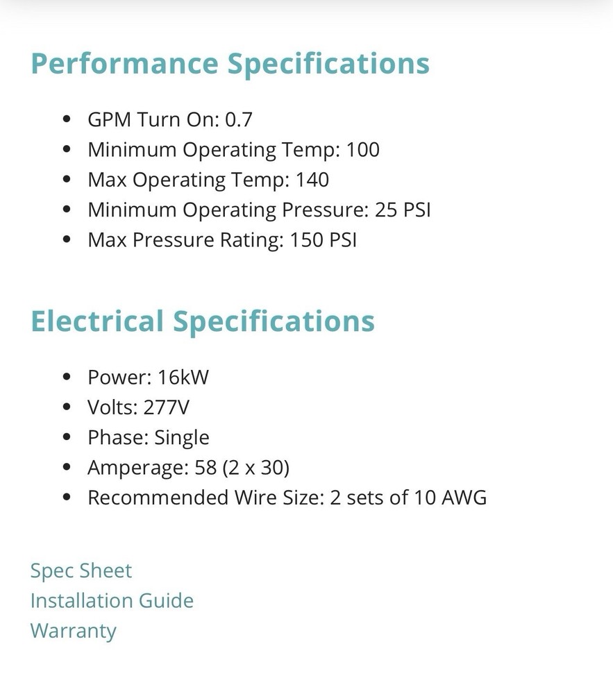 Eemax Ex160tc Electric Tankless Water Heater 277VAC Commercial General Purpose