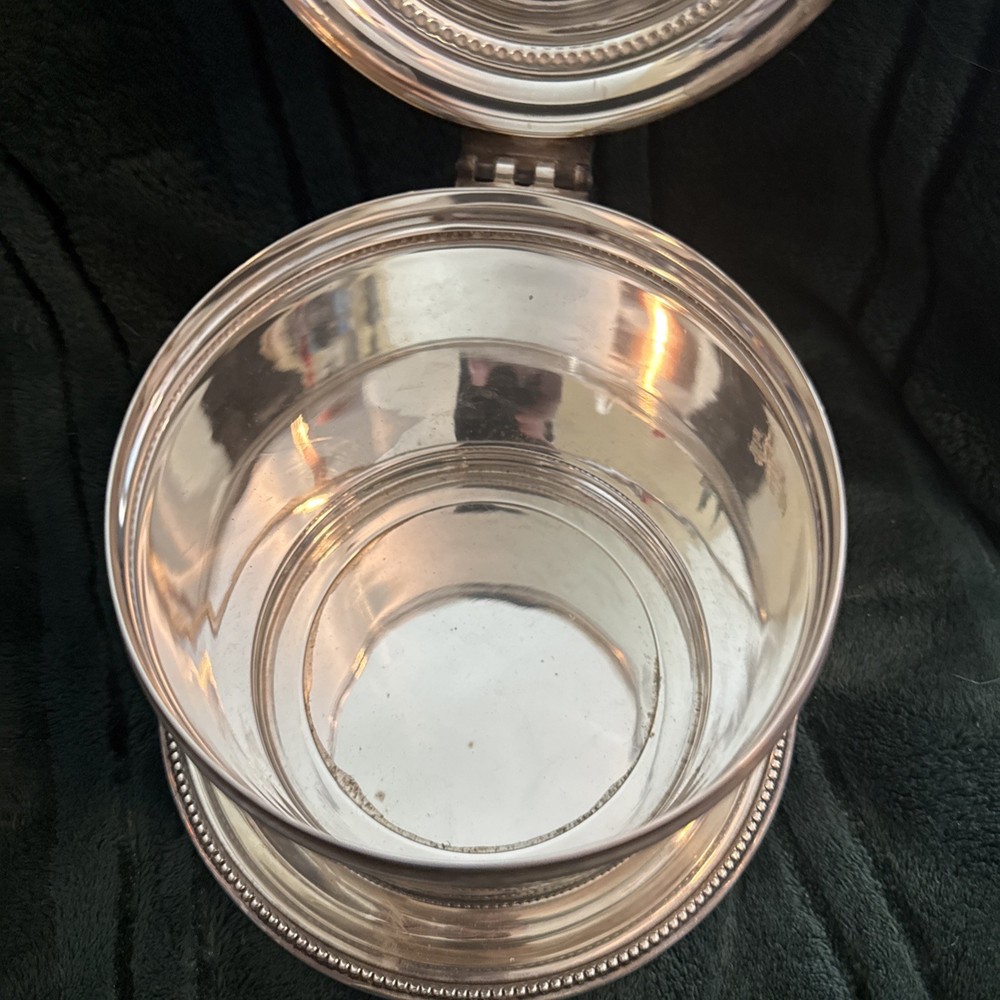 Victorian Style, Silverplate Biscuit Barrel, Footed, Hinged Lid - Source Perrier