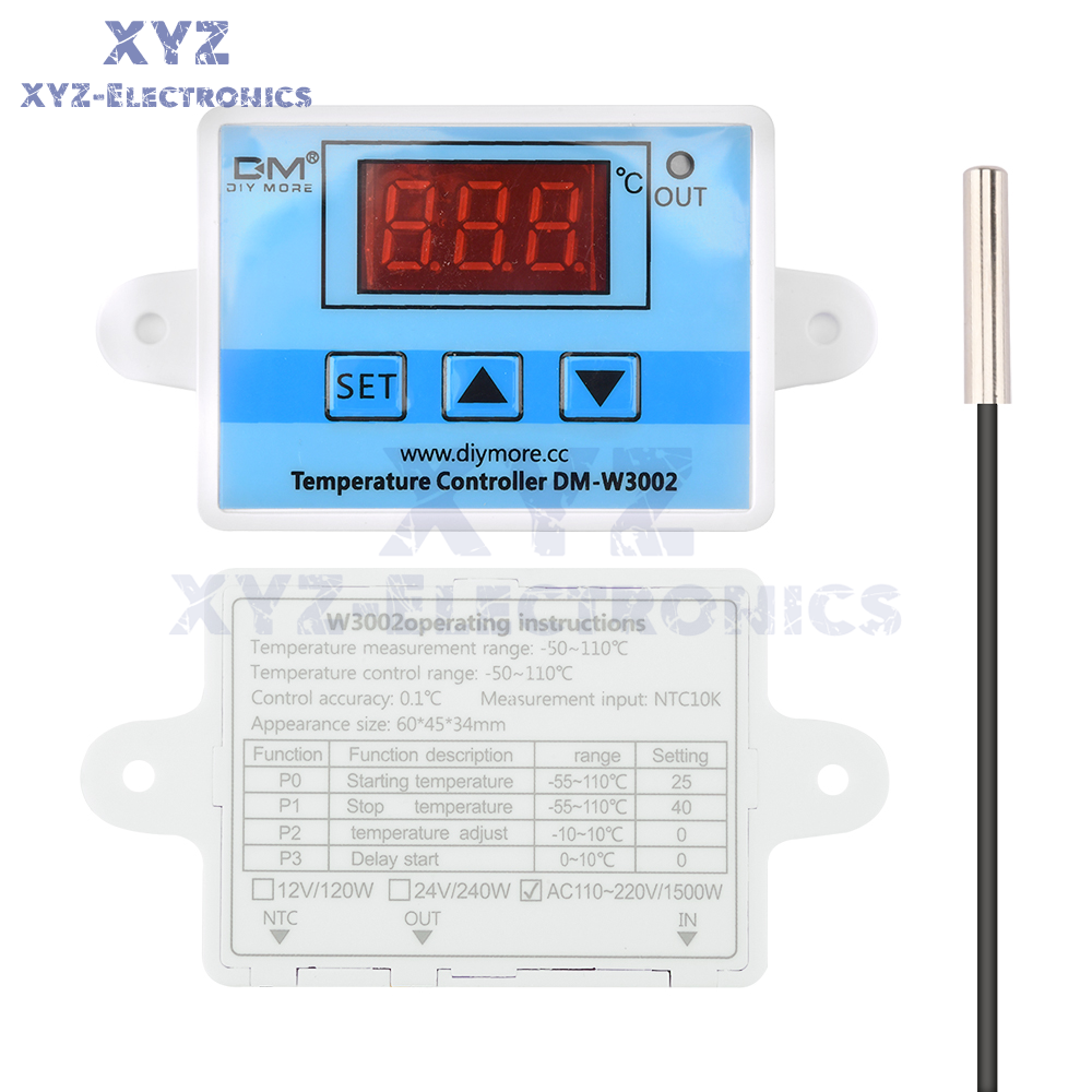 W3002 AC 110-220V Digital Temperature Controller Microcomputer Thermostat Probe
