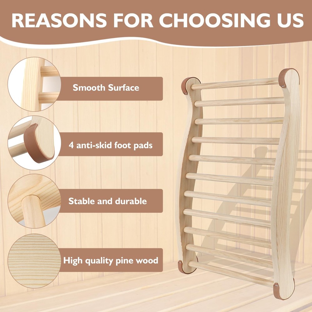 Sauna Backrest: Pine Wood, Ergonomic S-Shape, Non-Slip, Comfortable, IR Safe