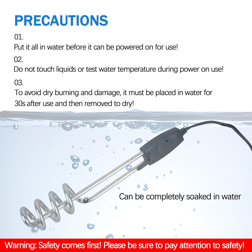 Immersion Heater, Submersible Water Heater，1500W/1000W-110V Portable Electric Im
