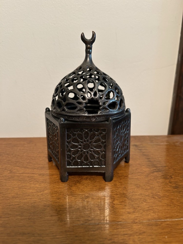 Handmade Cast Brass Arabic Islamic Hexagonal Incense Burner