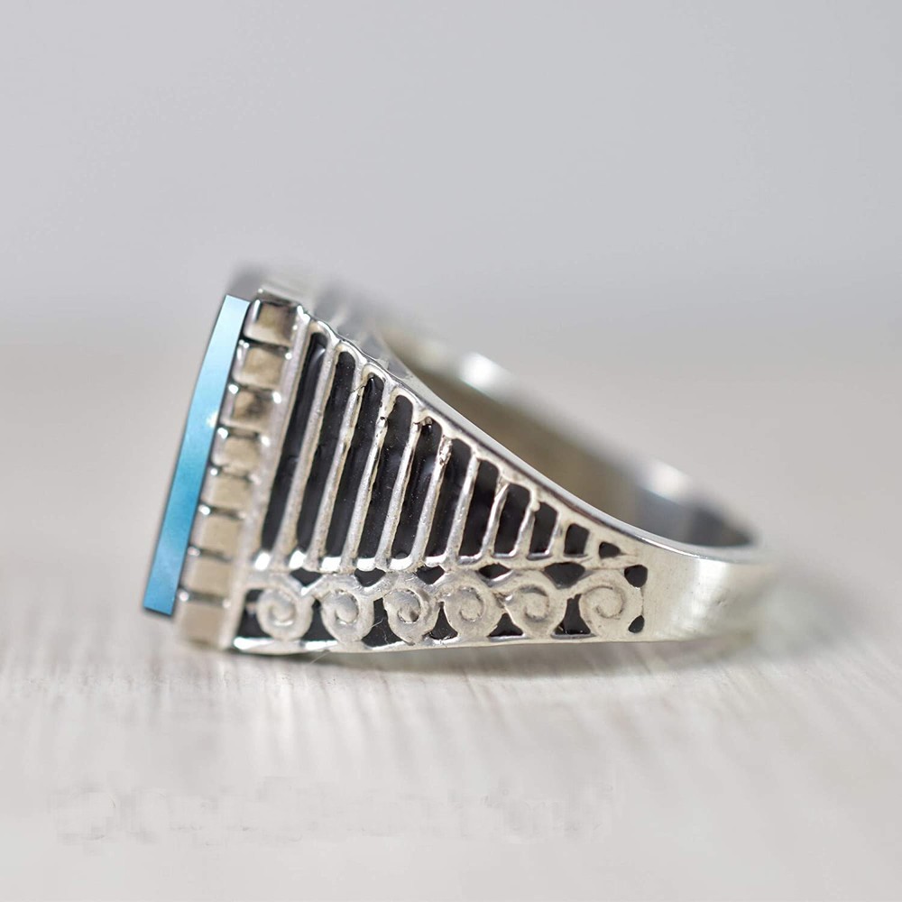 Solid 925 Sterling Silver Natural Blue Dominican Larimar Gemstone Men's Ring