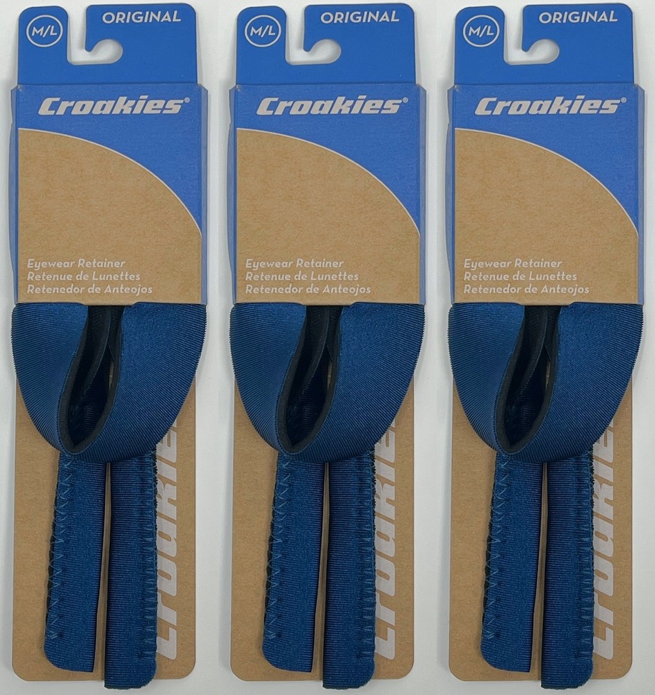 Croakies Original Solid Eyewear Retainer, M/L 11-17mm - Navy (3-Pack)