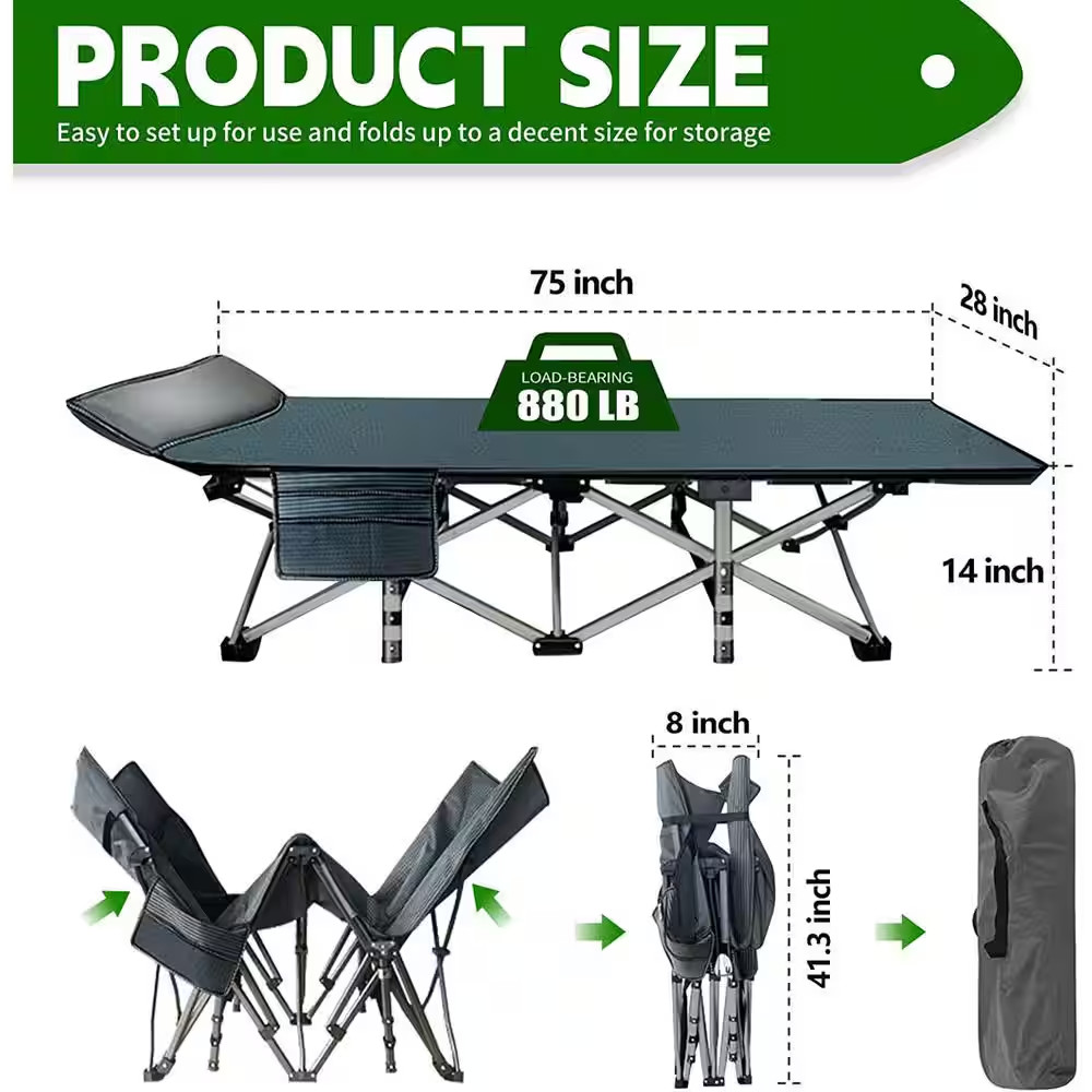 Double Layer 1200D Portable Sleeping Cots Bed, Heavy-Duty Sleeping Cots, with Ca