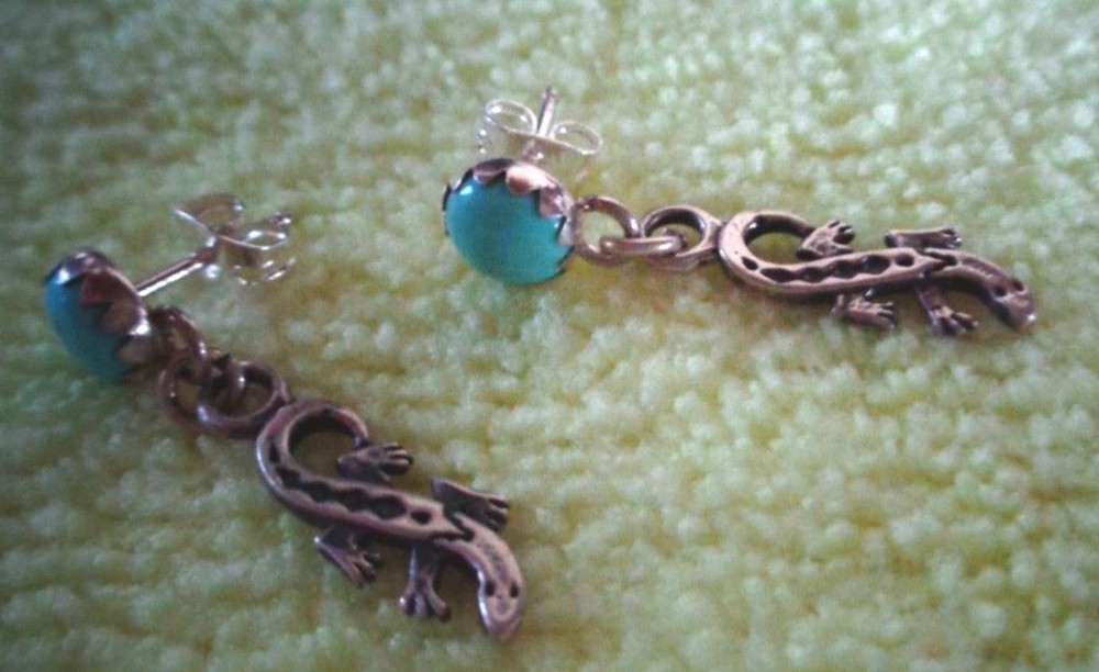 STERLING SILVER TURQUOISE LIZARD EARRINGS